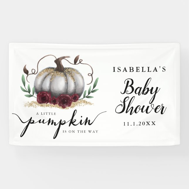 Lona Elegante Baby Shower de calabaza blanca (Horizontal)