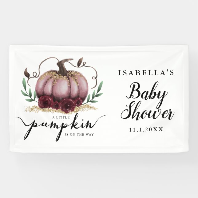 Lona Elegante Baby Shower de calabaza rosa (Horizontal)