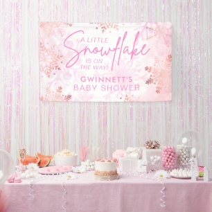 Lona Elegante Baby Shower rosado pequeño copo de nieve