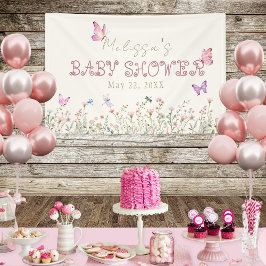 Lona Elegante Banner de Baby Shower de Flor Silvestre