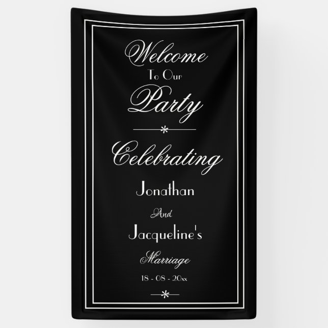 Lona Elegante Banner de bienvenida de boda blanca y bla (Vertical)
