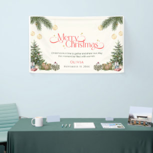 Lona Elegante Banner de Feliz Navidad en Acuarela Verde