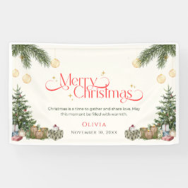 Lona Elegante Banner de Feliz Navidad en Acuarela Verde