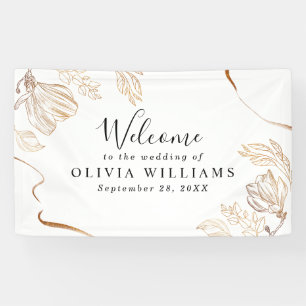 Lona Elegante Banner de Verdor Floral de Mármol Dorado