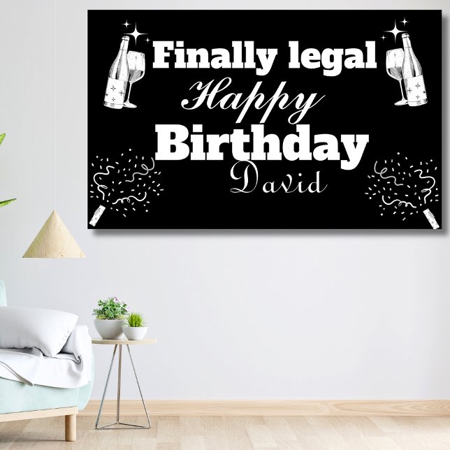 Lona Elegante Banner negro finalmente legal de cumpleañ (Subido por el creador)