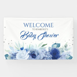 Lona Elegante bienvenida Baby Shower de Flores Azules