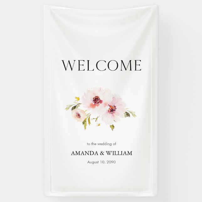 Lona Elegante bienvenida Boda floral (Vertical)