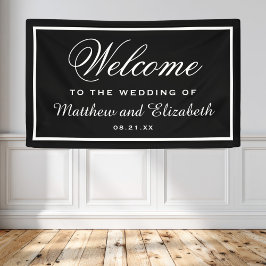 Lona Elegante bienvenida de Boda blanco y negro