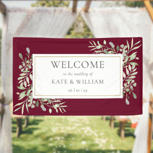 Lona Elegante Bienvenida de Boda con Verde Burgundy