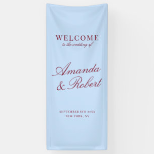 Lona Elegante Bienvenida de Boda en Azul y Burdeos con