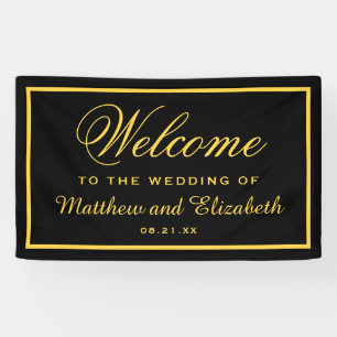 Lona Elegante bienvenida de Boda negro y dorado