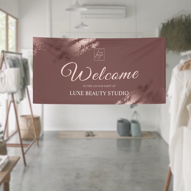 Lona Elegante bienvenida de fiesta de lanzamiento de ev (Stylish bronze special event launch party welcome banner)