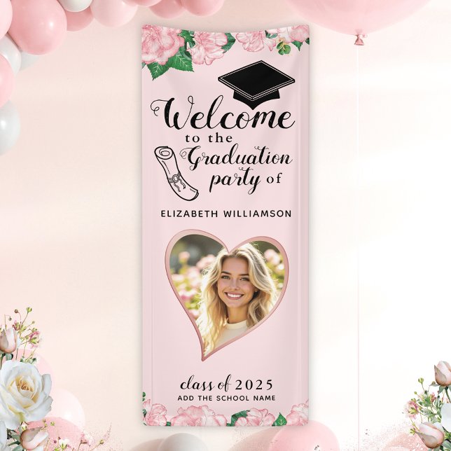 Lona Elegante bienvenida de graduación rosa de Rubor fl (Subido por el creador)