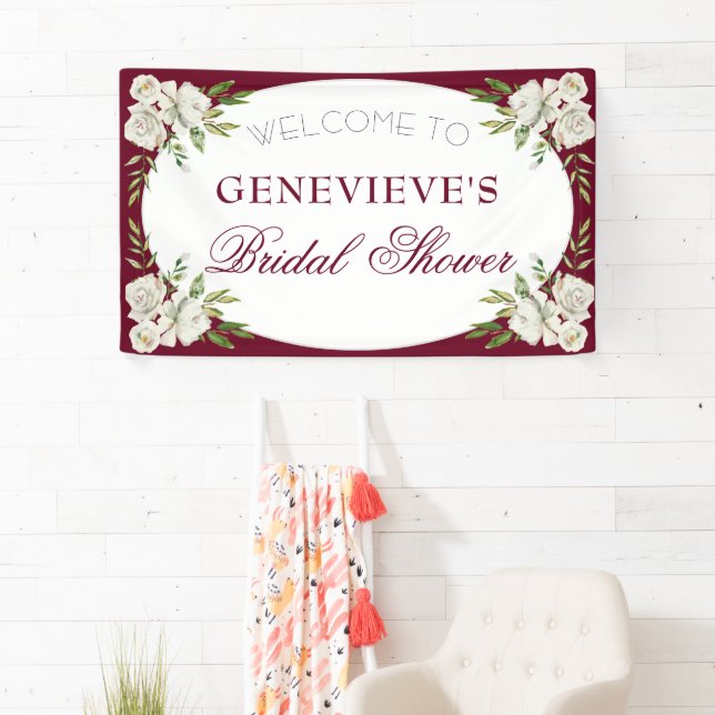 Lona Elegante Bienvenida de Shower Nupcial Burgundy Flo (In situ)