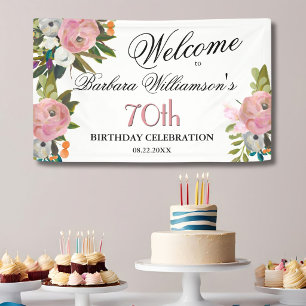 Lona *Elegante Bienvenida Floral Pintada a Mano para Cu