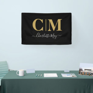 Lona Elegante Black Gold Business Monogram Trade Show