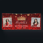 Lona Elegante Black Red Rose Gold Birthday Quinceanera<br><div class="desc">Crea tus propios banners de cumpleaños en una plantilla fresca y fácil de DIY que es fácil de igualar a tus colores de temas fiestas. Estas elegantes banderas de quinceañera cuentan con acuarela floral y otros elementos gráficos hechos por Raphaela Wilson. Purpurina de mariposa rústica, junto con la princesa real...</div>