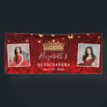 Lona Elegante Black Red Rose Gold Birthday Quinceanera<br><div class="desc">Crea tus propios banners de cumpleaños en una plantilla fresca y fácil de DIY que es fácil de igualar a tus colores de temas fiestas. Estas elegantes banderas de quinceañera cuentan con acuarela floral y otros elementos gráficos hechos por Raphaela Wilson. Purpurina de mariposa rústica, junto con la princesa real...</div>