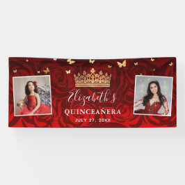 Lona Elegante Black Red Rose Gold Birthday Quinceanera