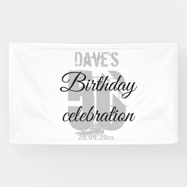 Lona Elegante blanco personalizado 50° cualquier fiesta (Horizontal)