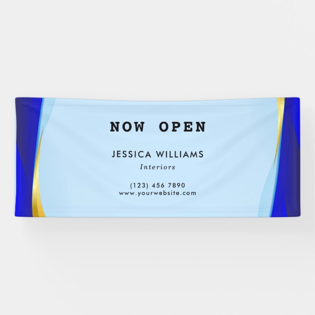 Lona Elegante Blue Gold Luxury Designer Logo Business (Horizontal)