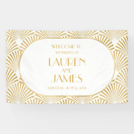 Lona Elegante Boda de Art Deco Blanco y Blanco