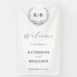 Lona Elegante Boda de Monograma Floral Wreath