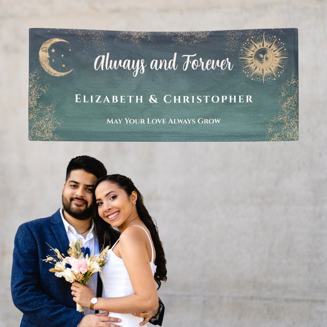Lona Elegante Boda de oro de la luna de sol (Moon and Sun elegant banner to celebrate an engagement, wedding. Love and Always)