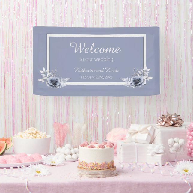 Lona Elegante Boda Dusty Blue Floral (Fiesta)
