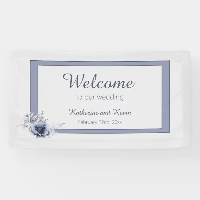 Lona Elegante Boda Dusty Blue Floral (Horizontal)
