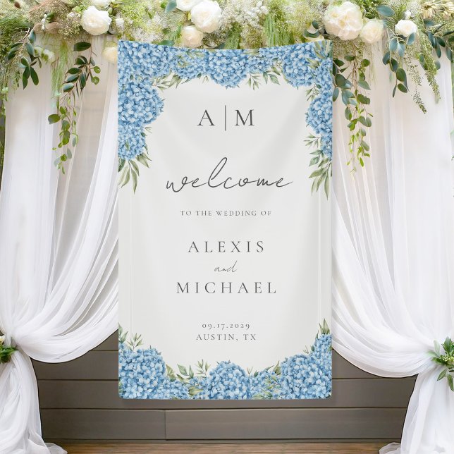Lona Elegante Boda floral de Hydrangea azul (Subido por el creador)