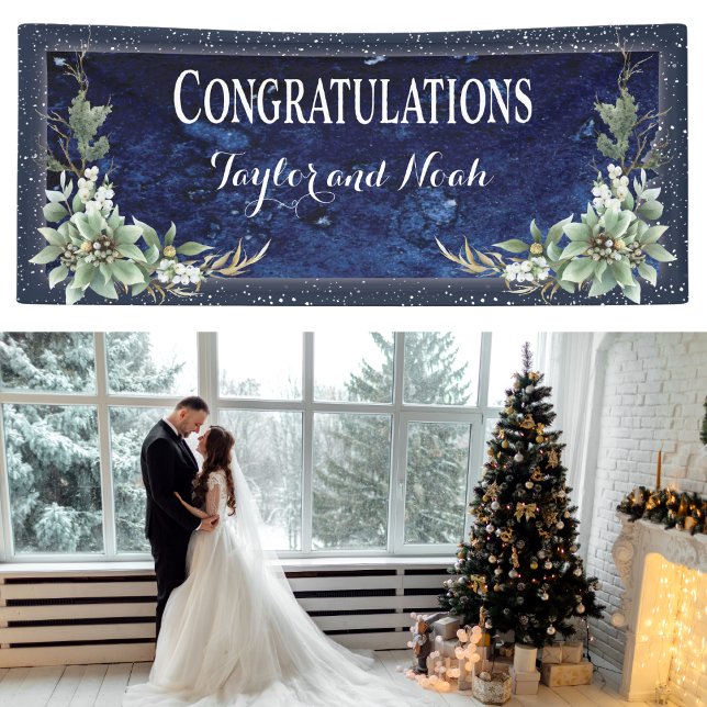 Lona Elegante Boda floral de invierno felicitaciones (Elegant and festive winter Christmas banner to celebrate and wedding or engagement. )