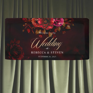 Lona Elegante boda floral romántico rojo negro