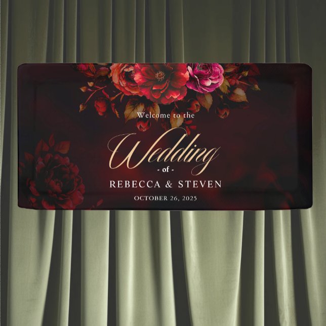 Lona Elegante boda floral romántico rojo negro (Subido por el creador)