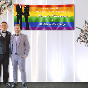 Lona Elegante Boda Moderna de Hombres Gays con Arcoíris