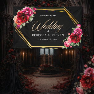 Lona Elegante boda romántica floral roja y oscura