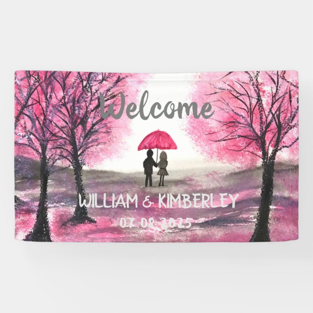 Lona Elegante Boda Rústico de Pareja Moderna Rosa Flora (Horizontal)