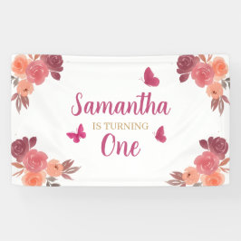 Lona Elegante Boho Acuarela Floral Primer Cumpleaños 