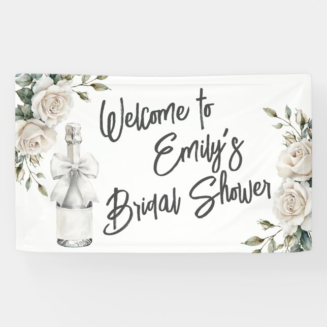 Lona Elegante Brunch floral blanco y banner de burbujas (Horizontal)