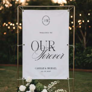 Lona Elegante Caligrafía Bienvenidos a Nuestra Boda Vin