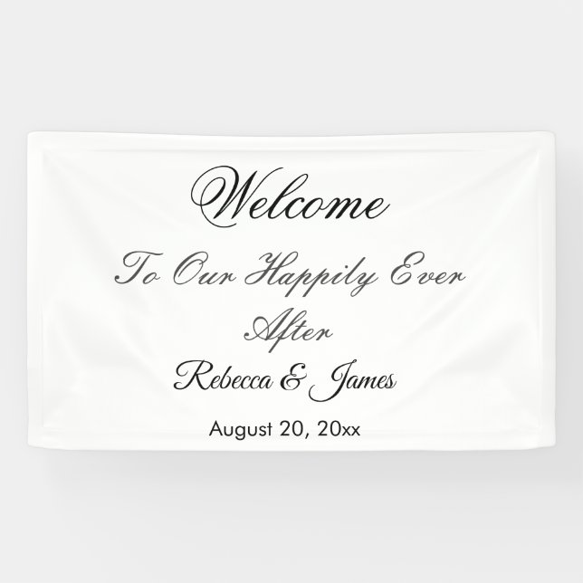 Lona Elegante caligrafía feliz para siempre después del (Horizontal)