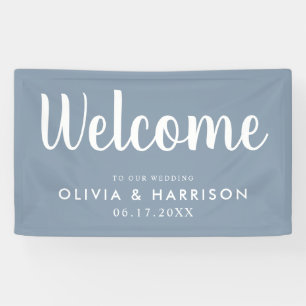 Lona Elegante cartel de bienvenida de Boda azul turbio