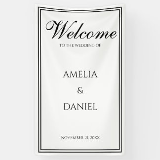 Lona Elegante cartel de bienvenida de boda en negro y b