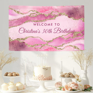 Lona Elegante cartel de cumpleaños rosa y dorado
