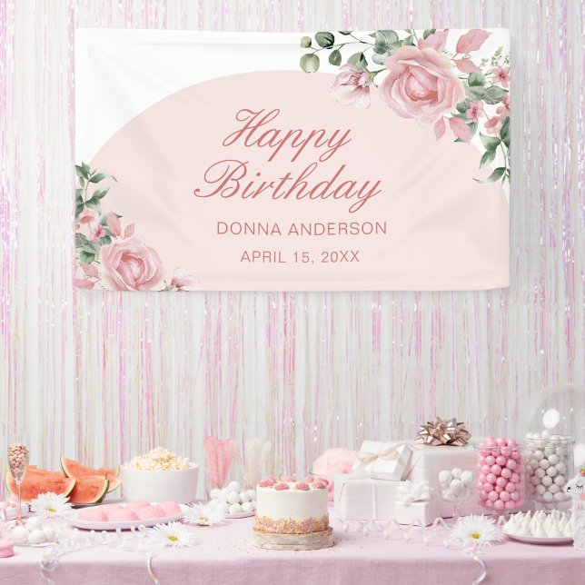 Lona Elegante cartel de cumpleaños rosado Rosa (Subido por el creador)