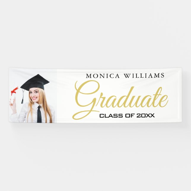 Lona Elegante cartel de foto para graduados en blanco y (Horizontal)