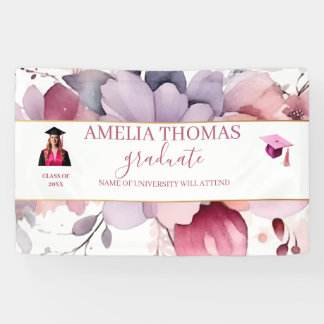 Lona Elegante cartel de graduación de flores rosadas
