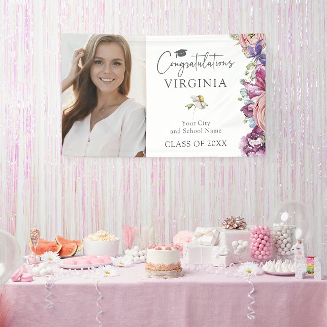 Lona Elegante cartel de graduación de flores silvestres (Elegant Jewel Tone Wildflower Graduation Banner by Painted Paperie
)