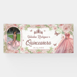 Lona Elegante cartel de la Quinceanera de cumpleaños ro