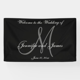Lona Elegante cartel de Monograma blanco Boda negro